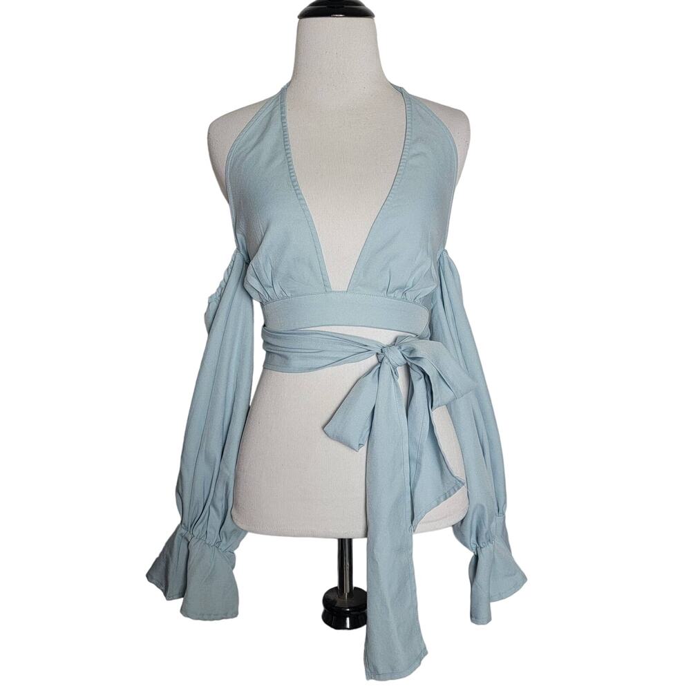 PrettyLittleThing Sleeveless Halter Top Baby Blue SZ 0/XS